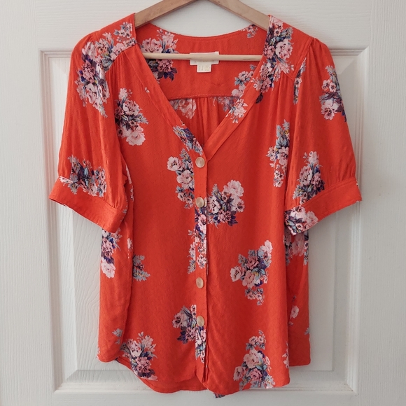 Anthropologie Tops - Maeve Anthropologie Orange Floral Button Front Hansley Blouse Top Size 6